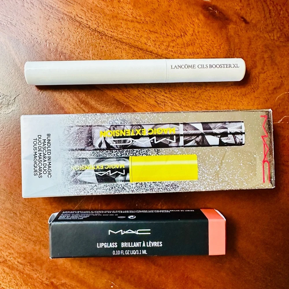 Mac Mascara Lipglass and Lancome Booster Makeup Bundle
